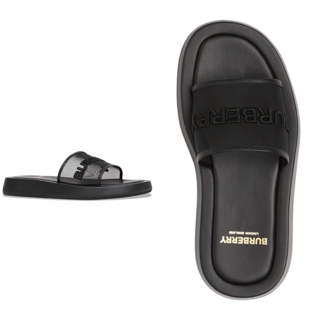 Burberry ‘Buckingham’ Mesh & Leather Logo Slides - Picture 3 of 14